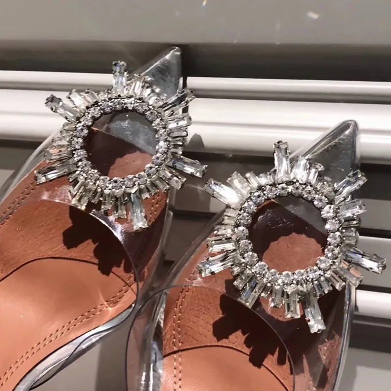 Роскошные туфли лодочки со стразами прозрачные женские на тонком каблуке с