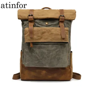 Высококачественные мужские школьные рюкзаки в британском стиле из масляной вощеной холщовой ткани с кожаной сумкой для студентов колледжа женщин
