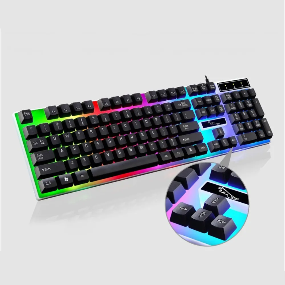 USB Проводная клавиатура и оптическая мышь комбинированная цветная с подсветкой