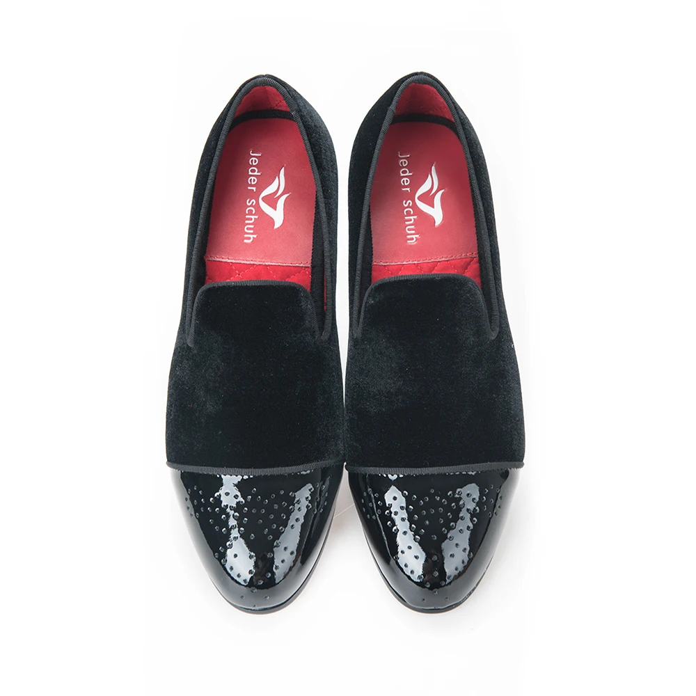 new style Patent leather toe with Bullock punch Handmade men velvet shoes wedding and party loafers men's flats | Обувь
