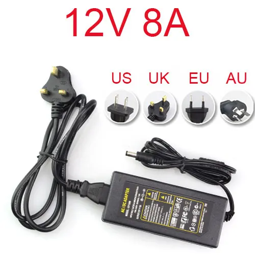 12V8A Светодиодный источник питания 2A 3A 5A 6A 7A 8A 110 В 220 В до 12 В адаптер освещения зарядное устройство Трансформатор для светодиодной ленты бар 5050 2835EU US - Цвет: 12V8A