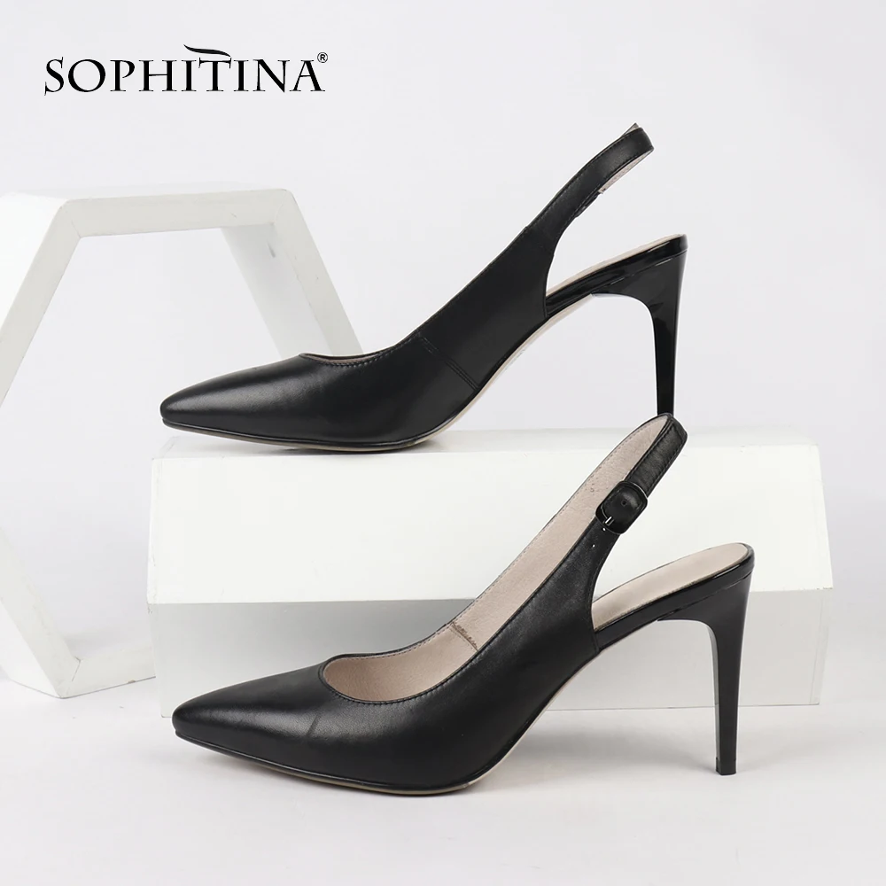 SOPHITINA/модные босоножки на ремешке с пряжкой Новые однотонные туфли из высококачественной натуральной кожи на высоком тонком каблуке особые сандалии SC157