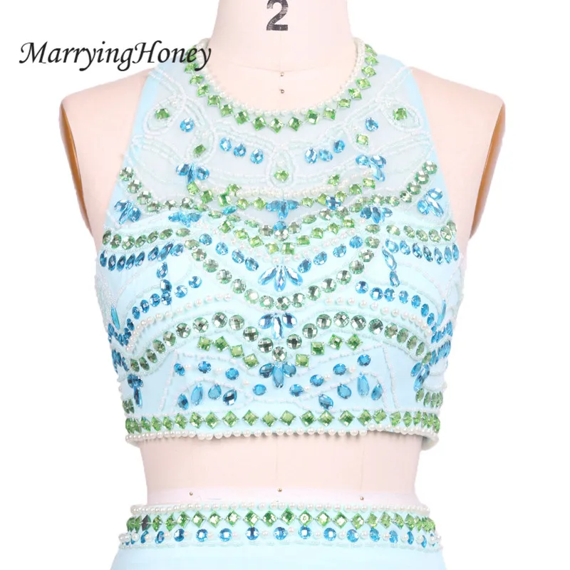 Mint Sheer Backless O-neck Long Prom Dresses 2017 Real Photo Crystal Beaded A-line Formal Dress Party Robe De Soiree | Свадьбы и