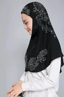 h006 high quality medium size 7060cm muslim amira hijab with rhinestones pull on islamic scarf head wrap amira headwear