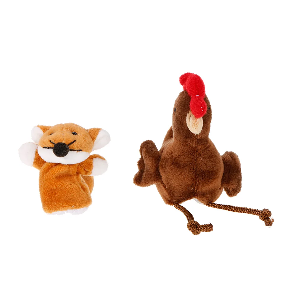 2pcs Finger Puppet Пальчиковые куклы, детские плюшевые игрушки, сказочная история хитрой лисы и маленькой красной курицы, просвещение образование J75 - Цвет: 2pcs Finger Puppet