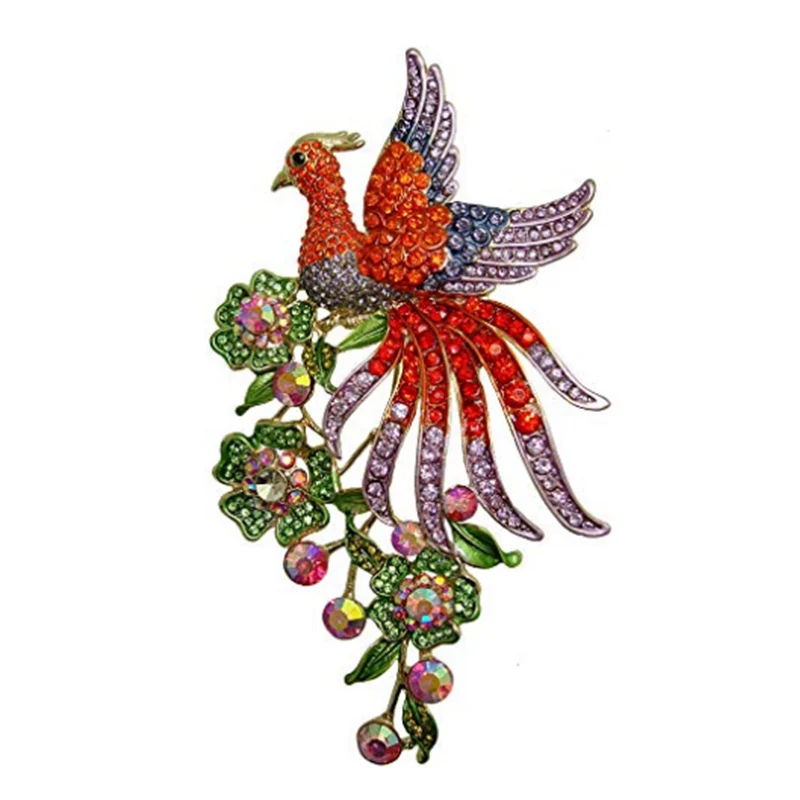 100pcs Elegant rhinestone crystal peacock bird flower Brooch Pin with large Scarf Collar pin broach Gold Tone | Украшения и