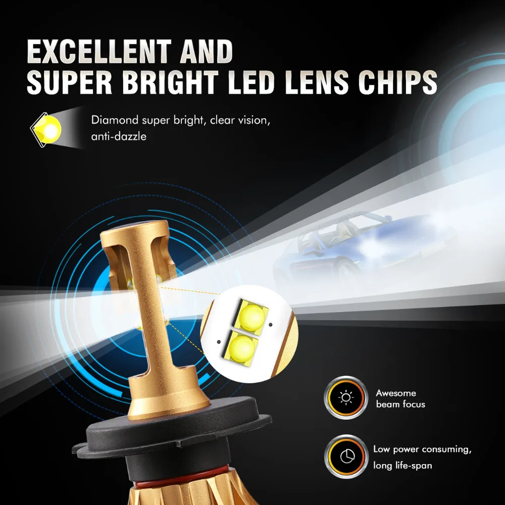 Oslamp T6 светодиодный H4 H7 H11 9005 9006 автомобилей головной светильник лампы 6500 К 70 Вт 7000lm