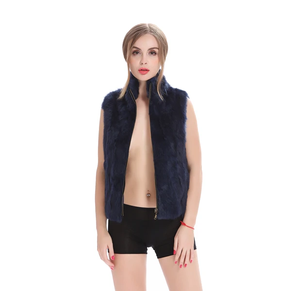 Dark Blue ZY88041 осенний женский подлинный натуральных мех, кроличий мех, жилет, воротник-стойка, зимний женский меховой жилет, женская верхняя одежда, пальто, жилет - Цвет: Dark Blue
