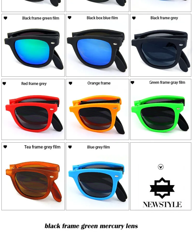 RBRARE Foldable Sunglasses With Box Vintage Classic Sun Glasses Men Shopping Travel Colorful UV400 Lunette De Soleil Femme