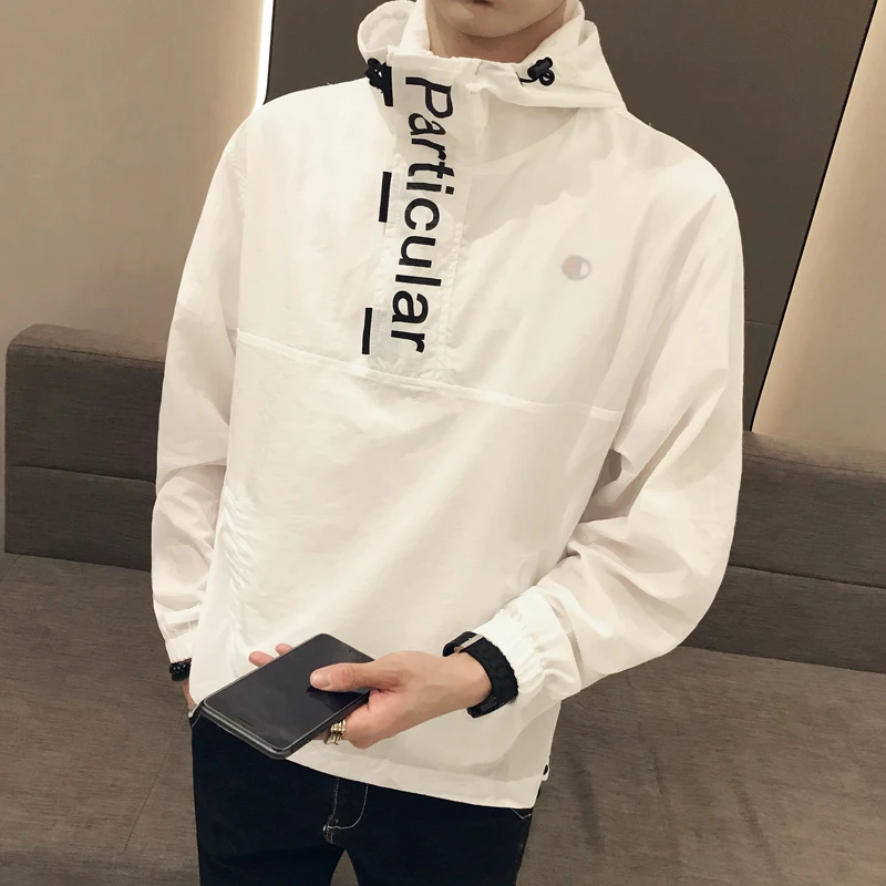 white Пуловер, Солнцезащитная одежда, летние куртки для мужчин, мода, Chaqueta Hombre, уличная куртка-бомбер, куртка с капюшоном, с принтом, верхняя одежда, пальто - Цвет: white