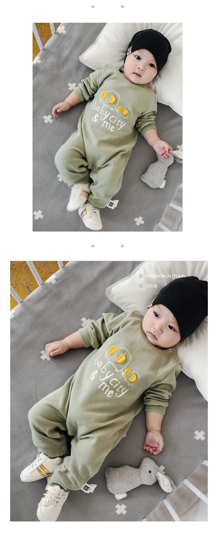 Lemonmiyu/хлопковые пижамы для малышей; детские комбинезоны со слоном; одежда с длинными рукавами для новорожденных; одежда с пуговицами для младенцев; цельнокроеная одежда для сна