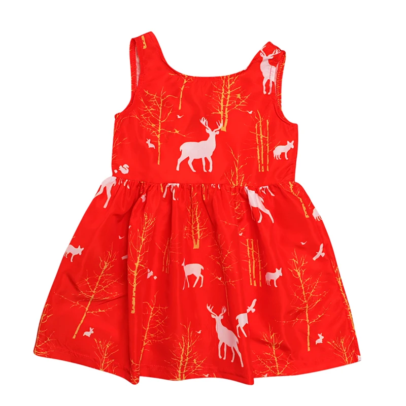 Toddler Kid Baby Girls Christmas Cartoon Deer Sleeveless Party Dress Clothes 1-5 Years Xmas | Детская одежда и обувь