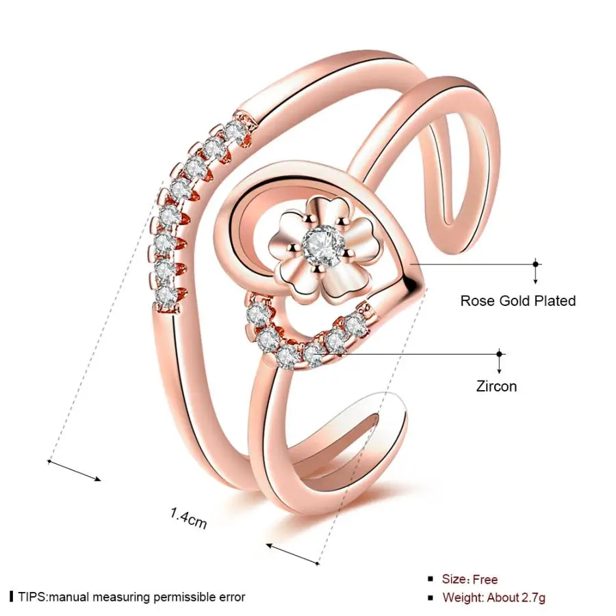 Цветок и Лаки сердца Open End розовый/белый цвет золотистый кольцо Уникальный дизайн