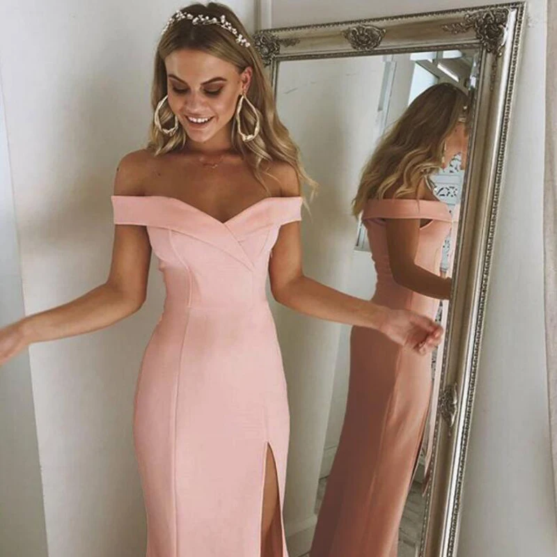 Женское длинное вечернее платье однотонное прямое с разрезом пять цветов