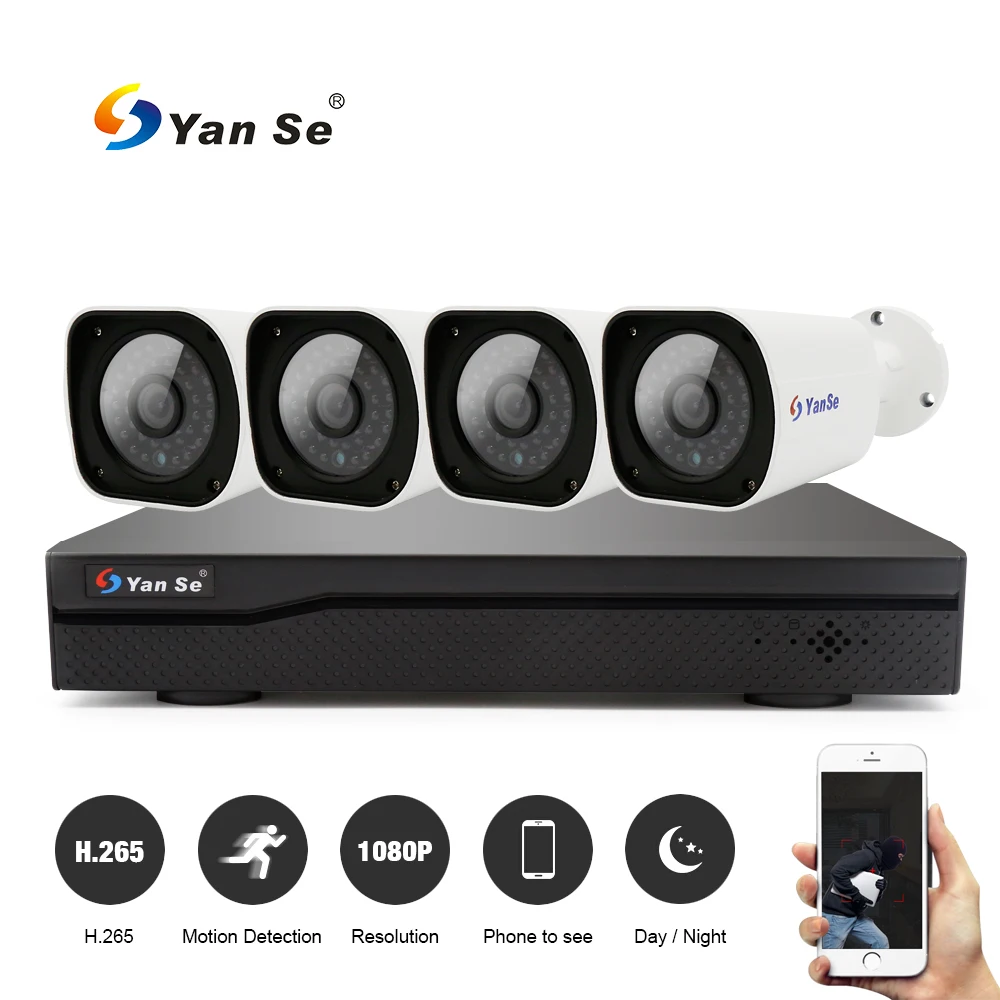 YanSe H.265 4 канала 1080 P POE NVR Наборы шт. IP Камера безопасности видеонаблюдения Системы
