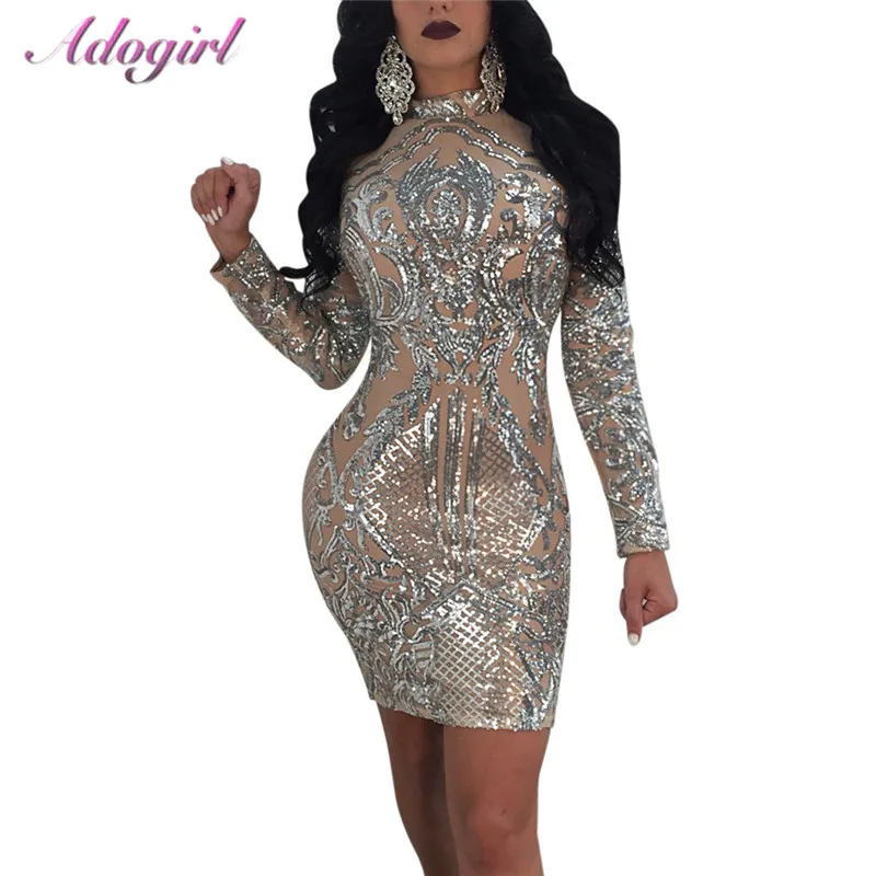 Adogirl, сексуальное, кружевное, с блестками, с длинным рукавом, платье для женщин,, облегающее, элегантное, мини-платье, женские костюмы для сцены, вечерние, Клубные платья
