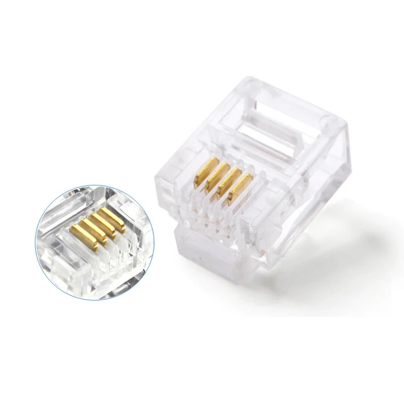 100pcs 6P4C 4 Pins Contacts RJ11 Telephone Modular Plug Jack Connector | Компьютеры и офис