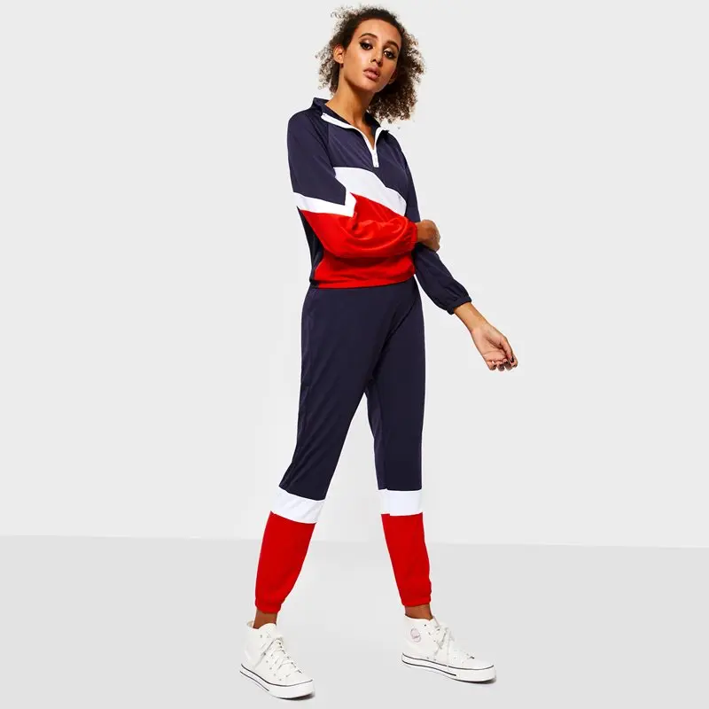 Women Sets Patchwork Fashion Two Piece Tracksuit Zipper Sweatshirt Joggers Sweatpants Streetwear Fitness Spring Casual Sweatsuit | Женская