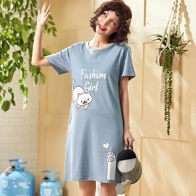 nightgown cotton Женские ночные рубашки, женская ночная рубашка, весна, Новинка лета, хлопок, женская ночная рубашка, для мам, для отдыха, S XXXL, розовый, черный, синий - Цвет: nightgown cotton