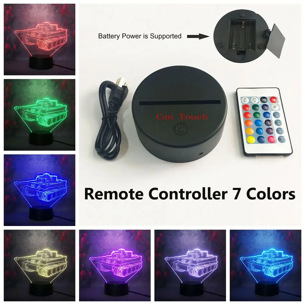 Remote 7 color Машинный Танк 3D ночной Светильник светодиодный сенсорный пульт дистанционного управления 7 цветов USB иллюзия Лампа на день рождения Рождество Декор Светильник детская игрушка - Испускаемый цвет: Remote 7 color