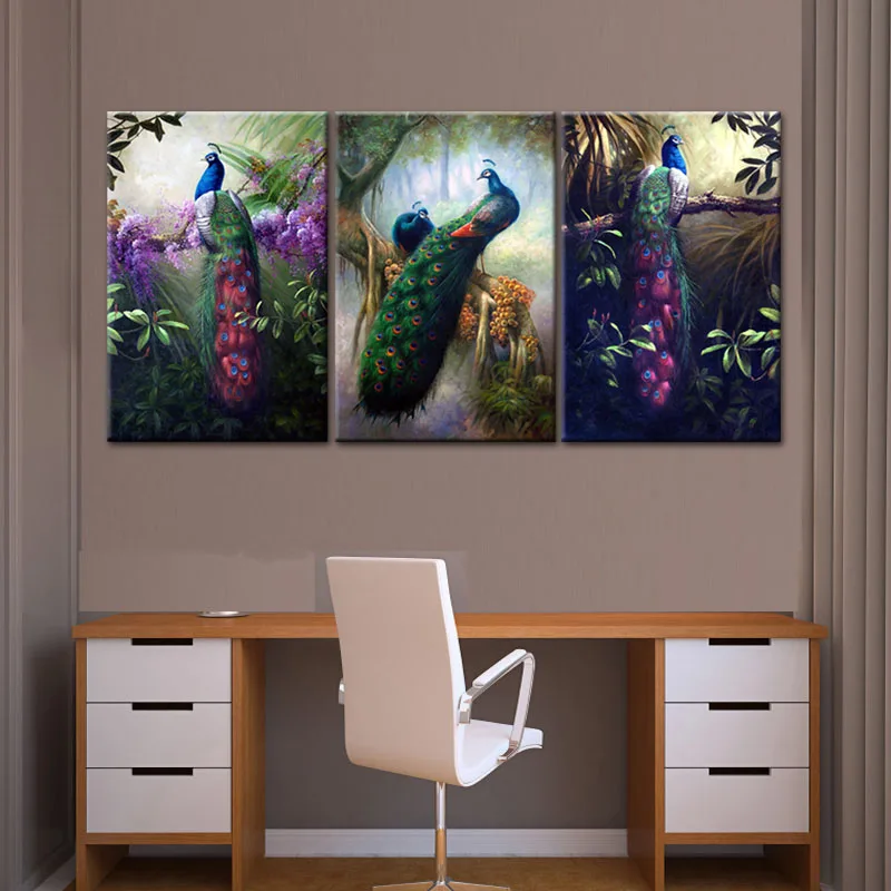 Модульная красочная рамка с принтом в виде перьев HD 3 панели изображением павлина