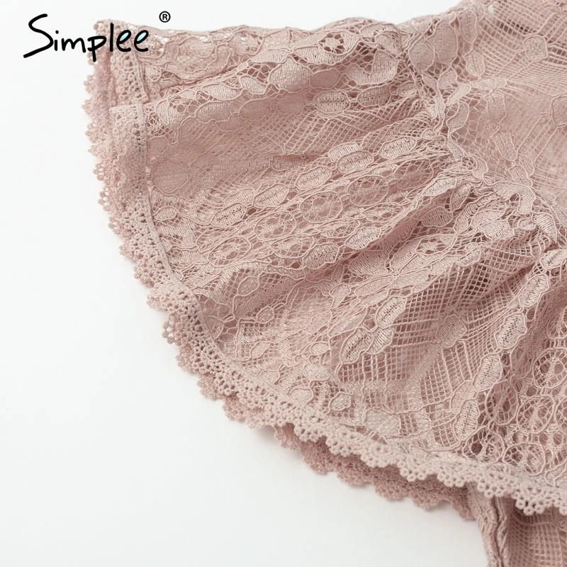 Женская полая рубашка Simplee кружевная блузка с круглым вырезом топ подкладкой