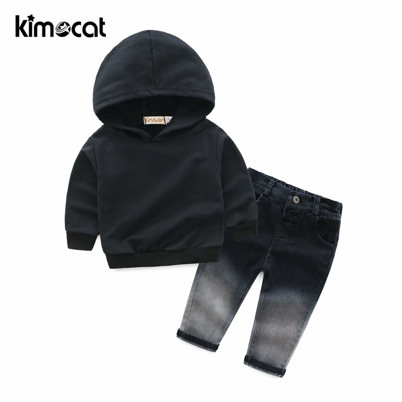 Пуловер с капюшоном и джинсами Kimocat для мальчиков весна-осень длинными рукавами