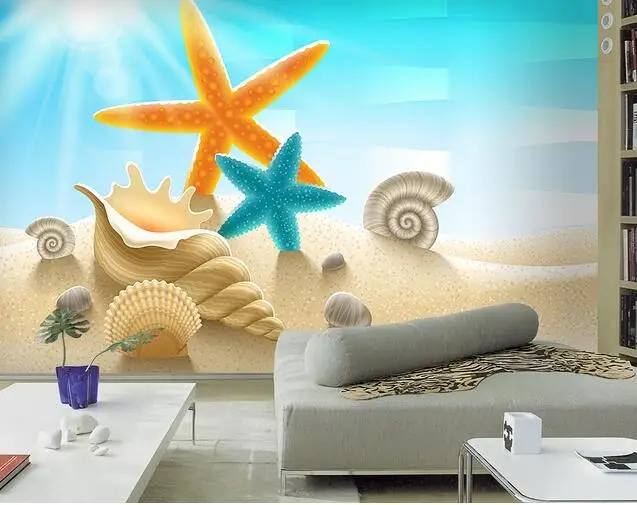 Объемные фотообои с изображением морских ракушек для гостиной спальни |