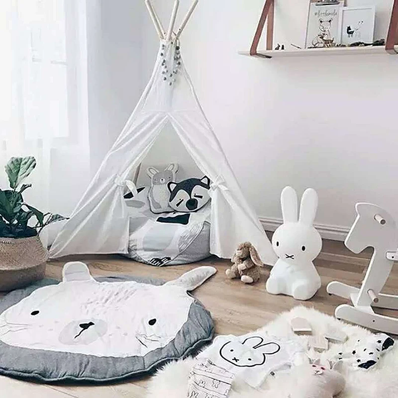 Kawaii с животным принтом коала панда кролик лиса круглый хлопковый ковер мягкий спальный детский коврик для игр украшение комнаты