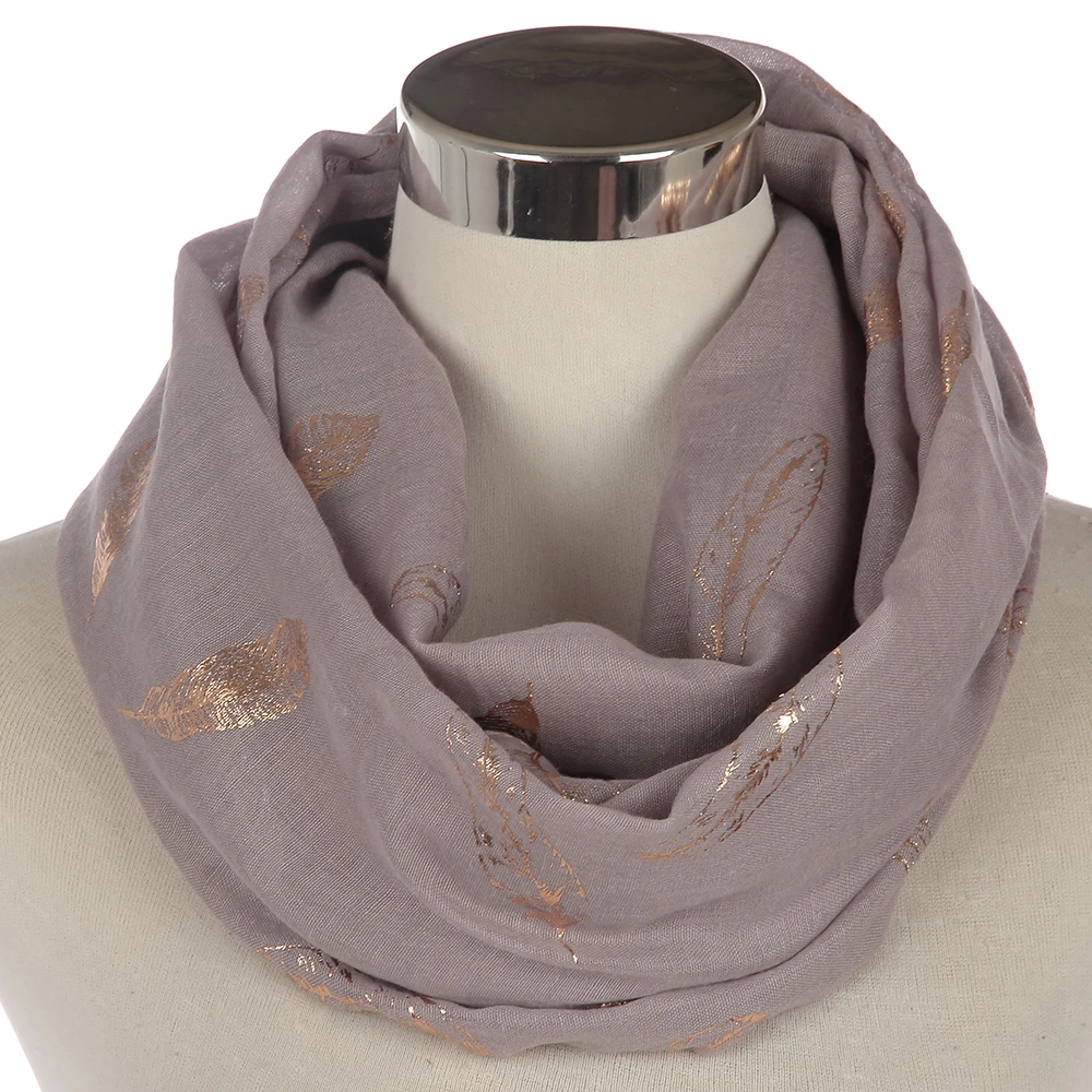 

Winfox Fashion Mint Green Pink Grey Shiny Foil Gold Feather Snood Ring Scarves Womens Echarpe Foulard