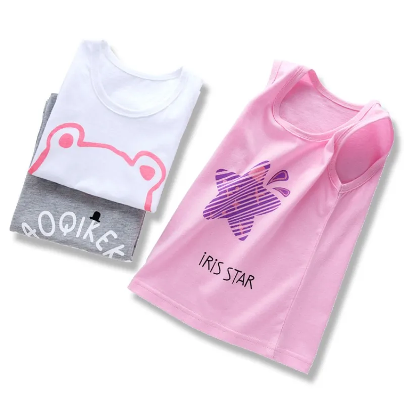 Children T Shirts Cotton Kids T-shirt Girls Baby Cartoon Printed Tees for Boys Sleeveless Top Clothing | Детская одежда и обувь