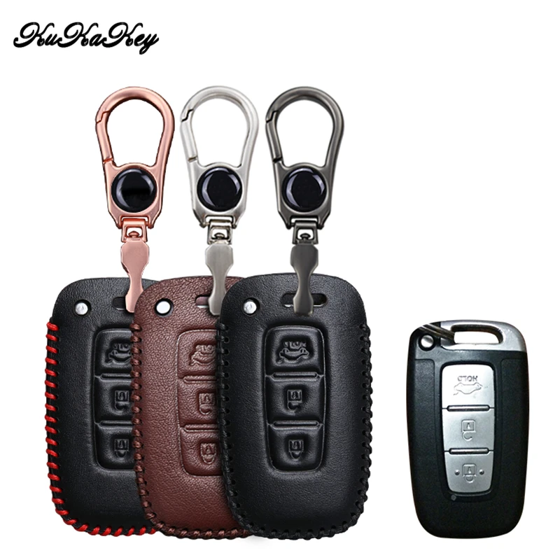 KUKAKEY 3 кнопки кожаный чехол для автомобильного ключа Hyundai I30 IX45 IX35 Sonata Tucson Santafe Verna