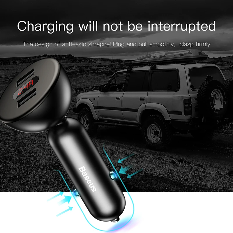 Автомобильное зарядное устройство Baseus USB быстрая зарядка 4.8A 360 вращение дисплей