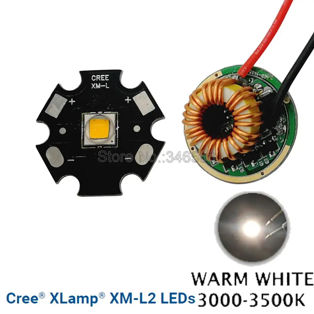 10 Вт Cree XM-L2 T6 XML2 T6 светодиодный свет 20 мм черный PCB белый теплый белый нейтральный белый+ 22 мм 5 режимов драйвер для DIY фонарик - Испускаемый цвет: Warm White 20mm