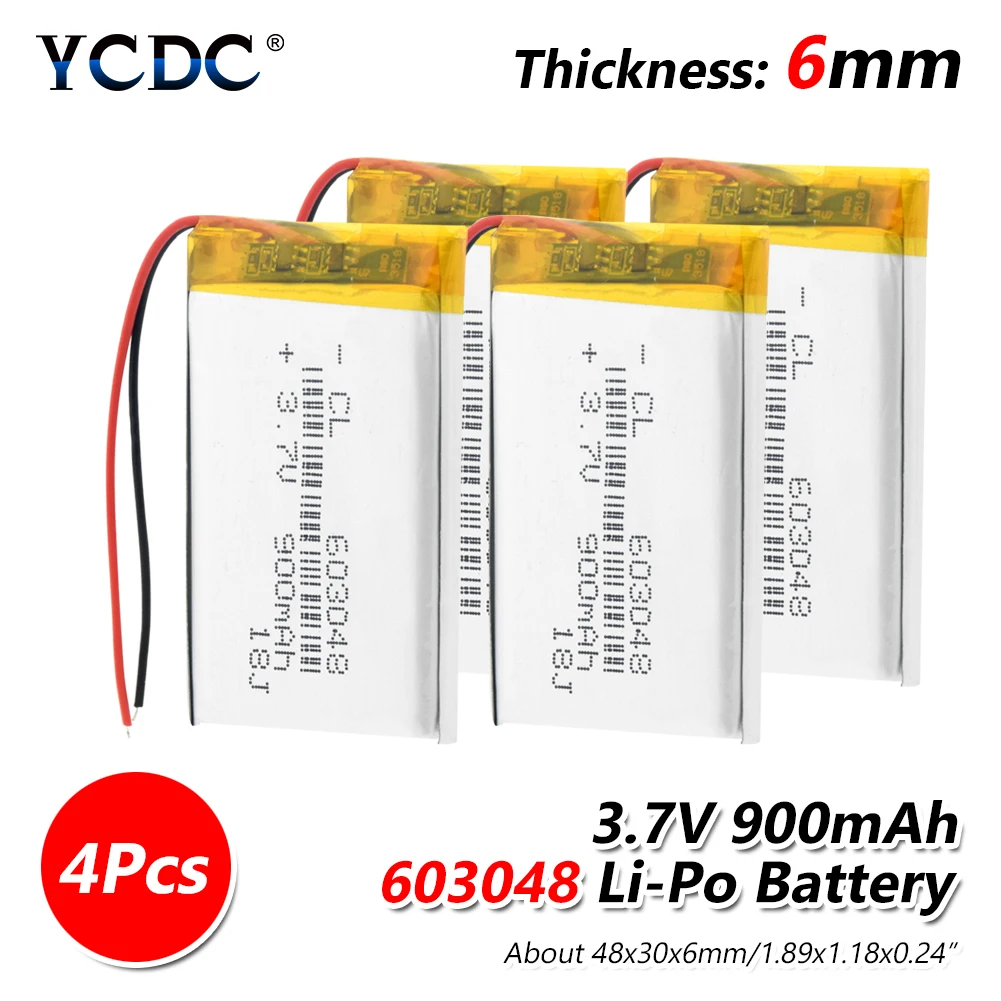 4 pieces 1/2/4x900 мА/ч, литий Батарея 3,7 V Перезаряжаемые 603048 полимерный литий-ионный аккумулятор Батарея 48x30x6 мм Динамик светодиодный светильник Дрон акумуляторная батарея для замены - Цвет: 4 pieces