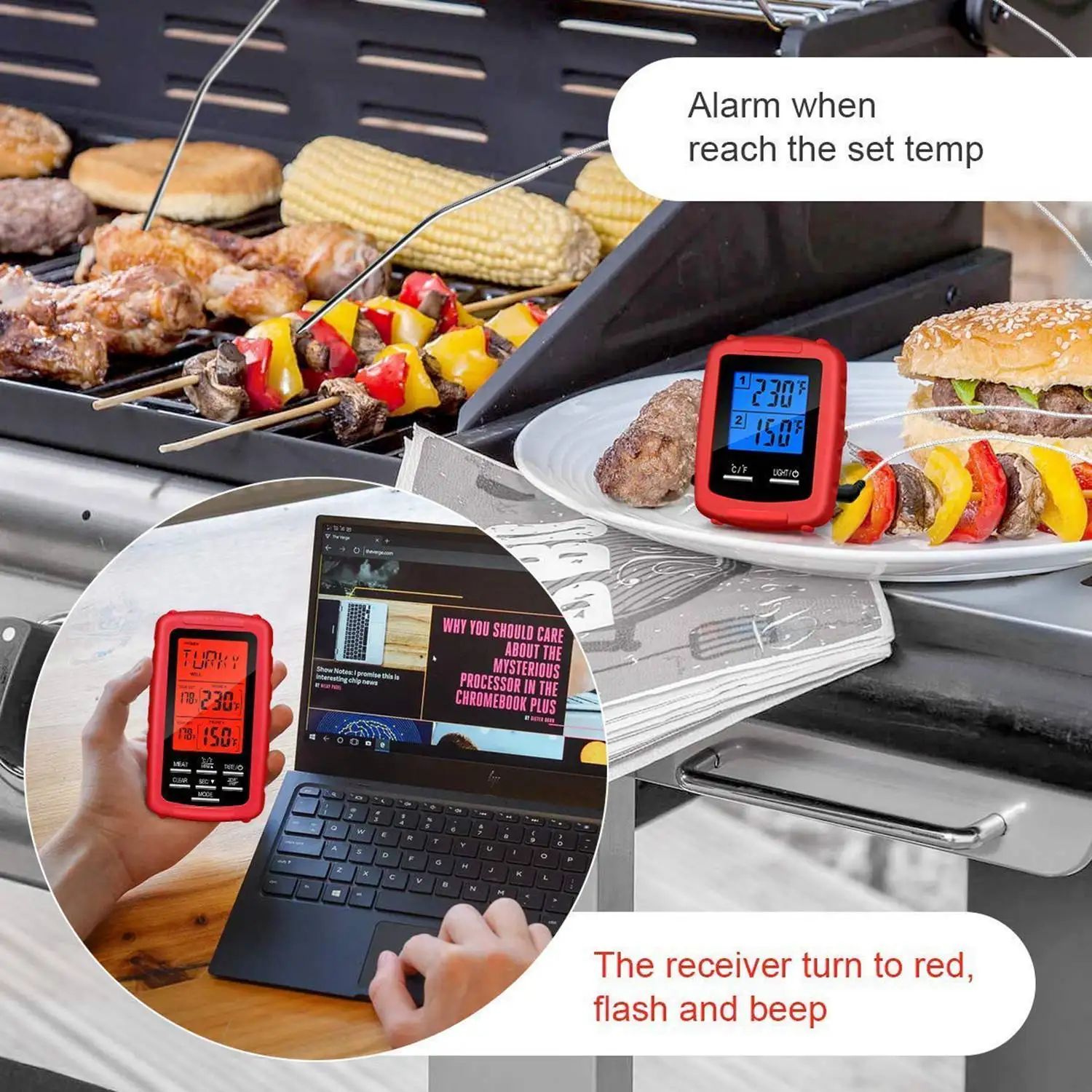 GVCD беспроводной цифровой дистанционный термометр для мяса двойной зонд гриля