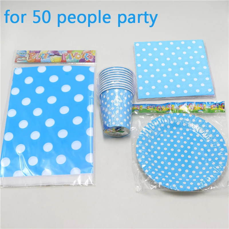 165pc\lot Baby Shower Kids Favors Decoration Plates Blue Polka Dots Tablecloth Paper Cups Birthday Party Napkins Dishes Supplies | Дом и сад