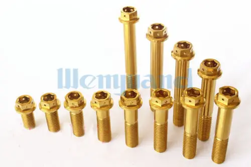 

M10 x 20-75mm Golden GR5 Titanium Motorcycle Hex Head Flange Bolts DIY