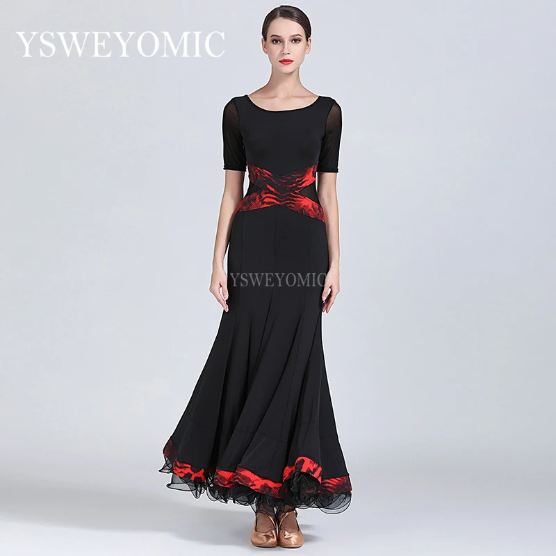 

Black Yellow Dancing Dress Women Standard Ballroom Dance Dress for Waltz/tango/foxtrot Performance Competition Dress S9037