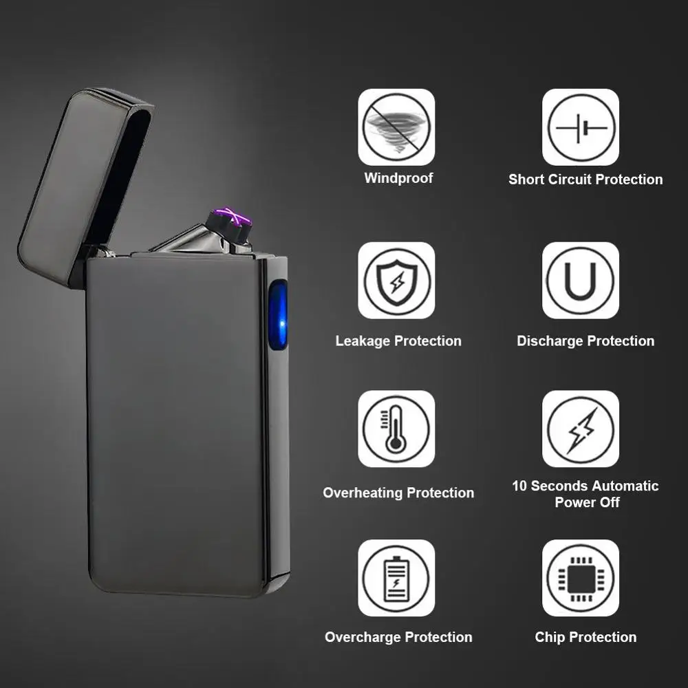 Двухдуговая Индукционная Зажигалка плазменная USB меняющаяся ветрозащитная беспламенная электрическая зажигалка электронная сигарета зажигалка импульсная