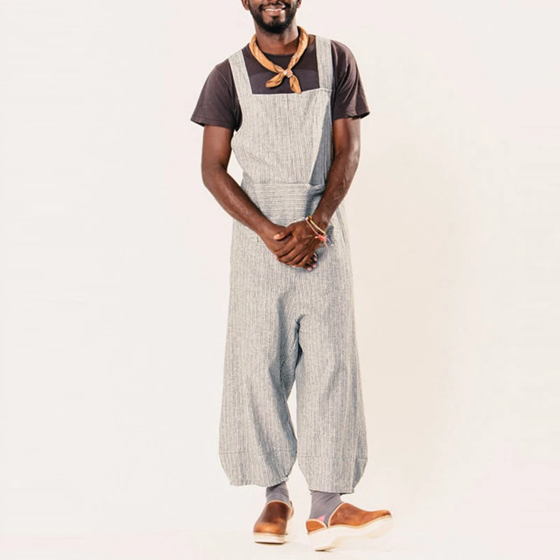 Retro Men Overalls Women Rompers Stripe Wide Leg Pants Dungarees Casual Jumpsuits Long Trouser Hombre Garment Overalls Unisex