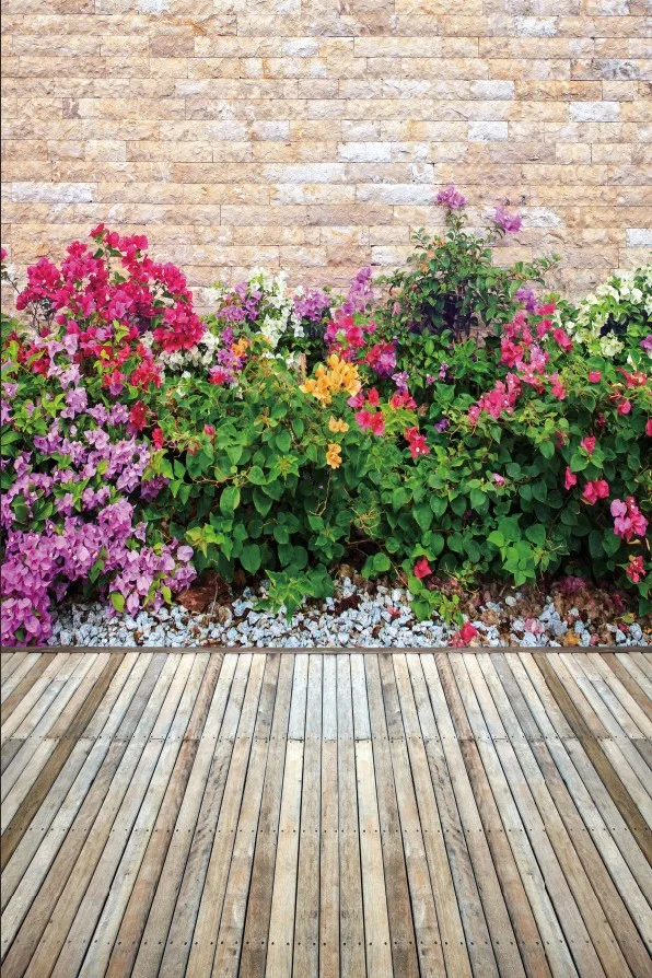 Фон для фотосъемки Laeacco весенние цветные цветы, лоза, кирпичная стена, деревянный пол, декорации для фотостудии