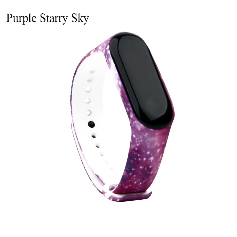 Purple sky BOORUI, новинка, горячая распродажа, mi band, 3 ремешка, разноцветный, разнообразный стиль, печать, силиконовый ремешок на запястье, замена для xiaomi mi 3 smart band - Цвет: Purple sky