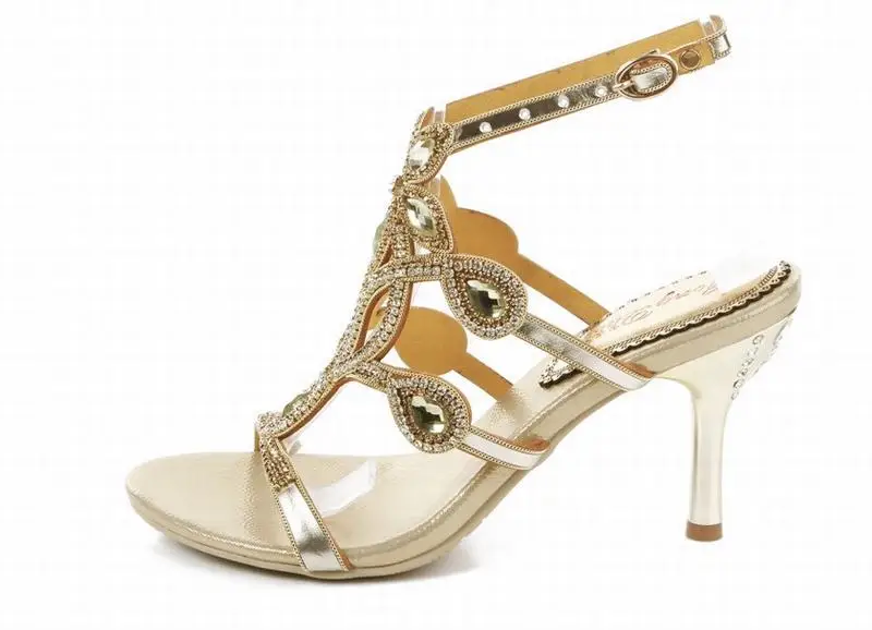 Женские летние сандалии гладиаторы на высоком каблуке с блестящими кристаллами