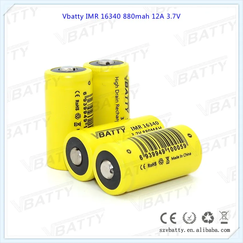 2 шт./лот Vbatty IMR 16340 880mah 12A 3 7 V литий ионная аккумуляторная батарея с кнопкой Топ