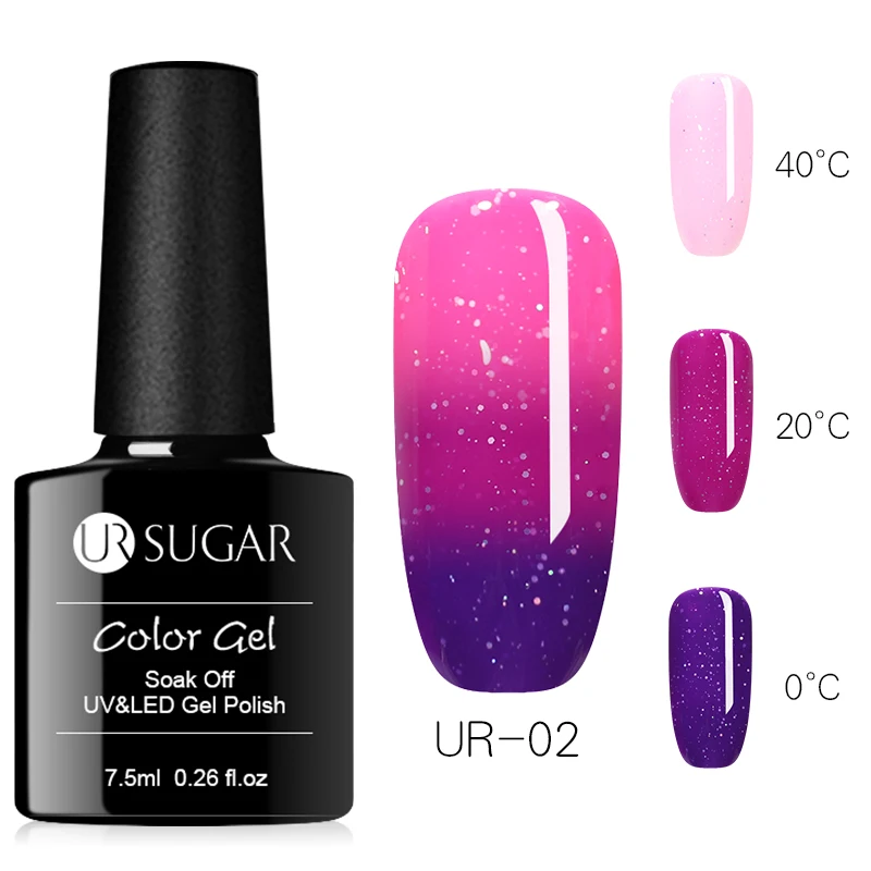 Ur Sugar 7,5 мл 3 слоя термальный гель лак для ногтей Лазерная блестящая голографическая Температура Изменение цвета замочить от УФ-лак для ногтей
