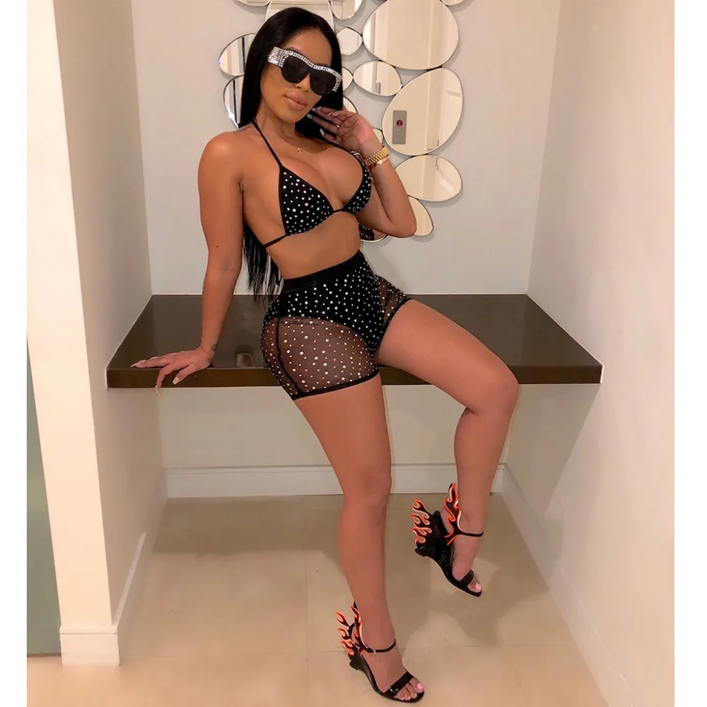 Летний Новый дизайн купальник с пайетками в горошек сетчатый женский