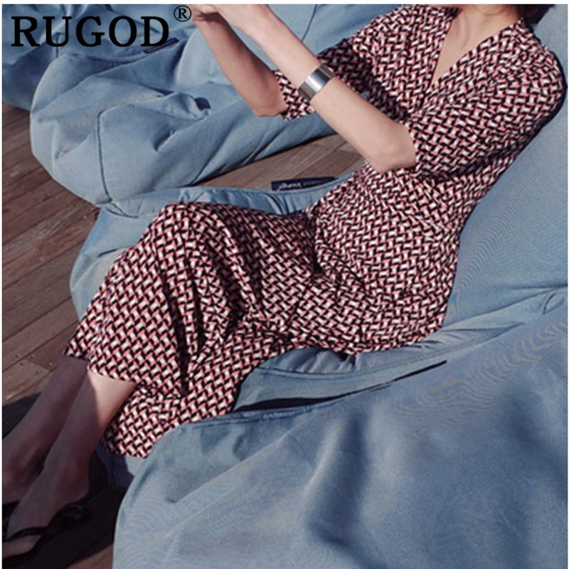 Женское Свободное платье с v-образным вырезом RUGOD летнее пляжное в стиле бохо