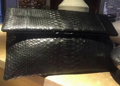 black Роскошный женский клатч из натуральной кожи питона, клатч из кожи питона, вечерняя сумочка, сумочка - Цвет: black