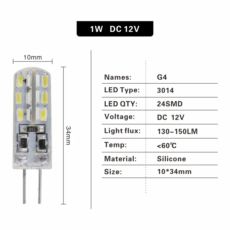 1W DC12V G4 светодиодный 1 Вт 2 Вт 3 Вт 4 Вт 5 Вт AC DC 12 В 220 В Заменяет 10 Вт 20 Вт 30 Вт 40 Вт галогенный светильник 360 Угол луча Рождественский светодиодный светильник - Испускаемый цвет: 1W DC12V